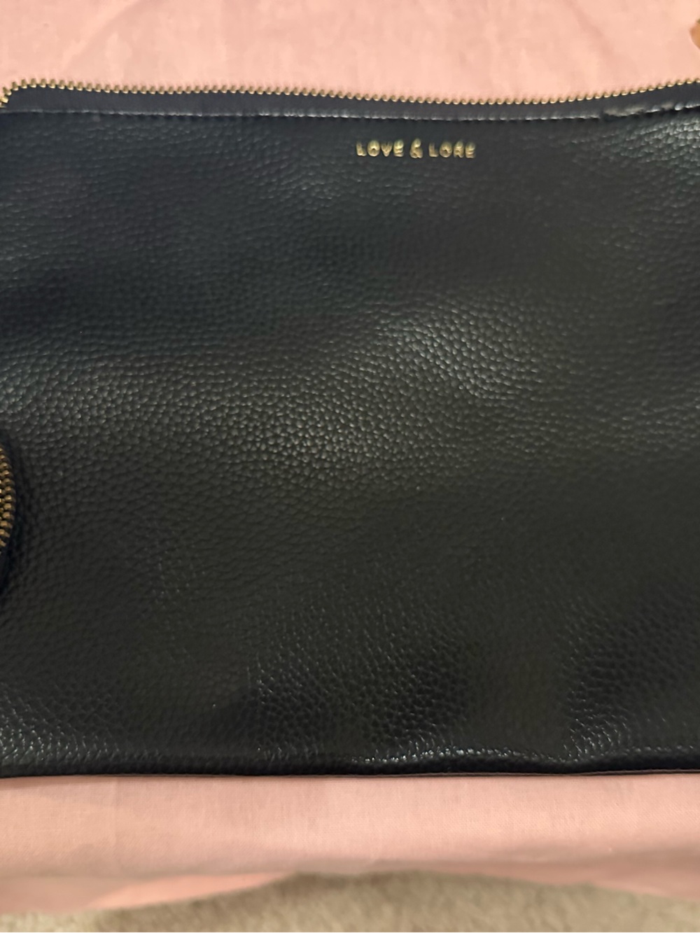 Black Leather Wristlet Clutch with Heart Coin Case
